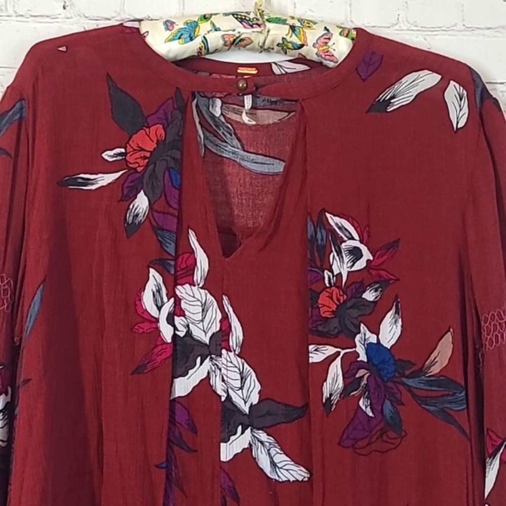 Free People Electric Orchid Tree Swing Tunic Dress Red Boho Peasant Festival XS - Picture 9 of 17